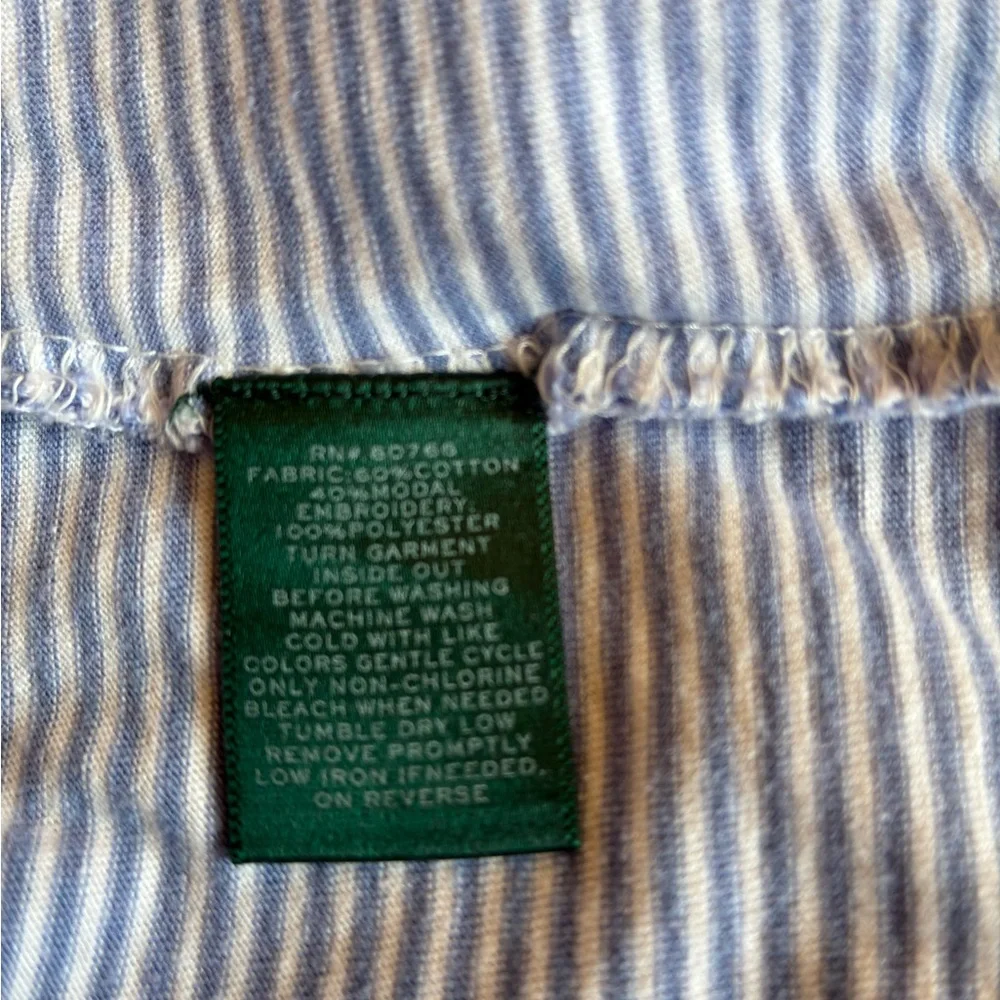 Lauren Ralph Lauren Blue and White Striped Cotton Pajama Set Size Medium - Picture 6 of 6